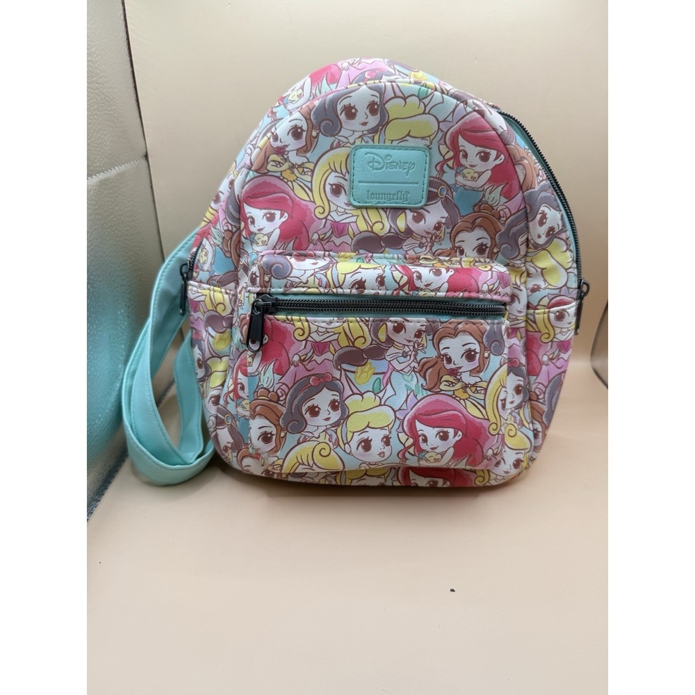 Loungefly Disney Princess Chibi Mini Backpack Pastel Allover Print Preowned